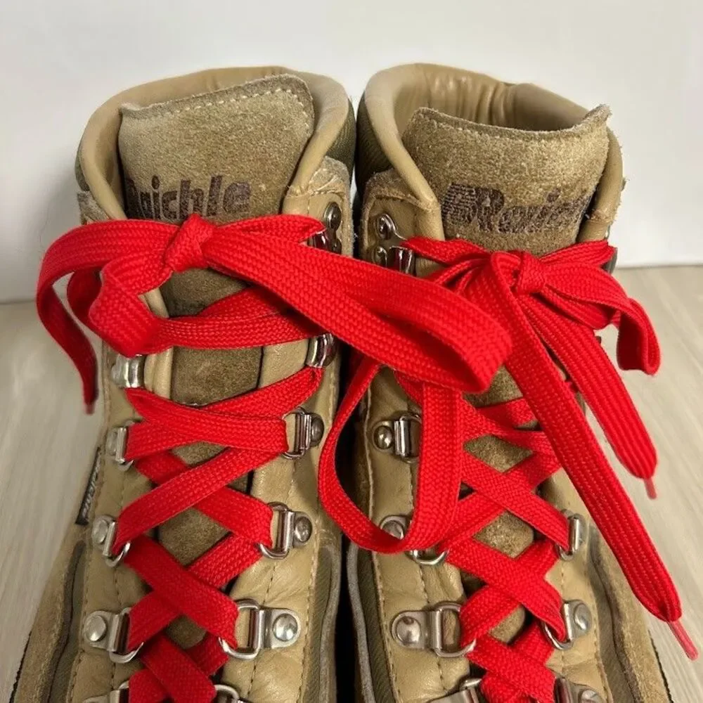 VTG Raichle Hiking Boots Womens 8.5 Suede Leather Red Laces Switzerland